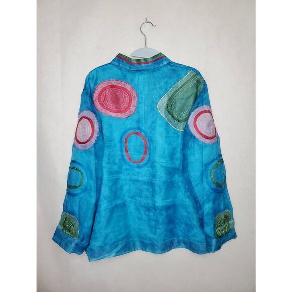 Vintage TravelSmith 100% Silk Artsy Lagenlook Patchwork Embroidered Blouse - Picture 7 of 8